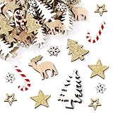 BOFUNX 108 Stücke Weihnachten Streudeko Mini Holzdeko Glitzer Weihnachtsdeko...
