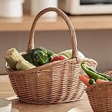 Handgeflochtener Weidenkorb - Einkaufskorb mit Henkel 23x18x21 cm -...