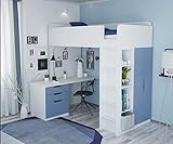 Hochbett mit Kleiderschrank und Schreibtisch Polini Home blau Hochbett