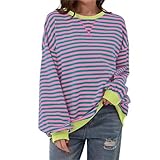 Lenugeo Dünne Sweatshirt Gestreift Damen Striped Shirt Oversized Pullover...