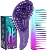Haarbürste ohne Ziepen und Lockenkamm Set - Schwarz Entwirrbürste und Kamm...