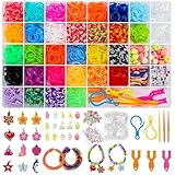 2500+ Loom Bänder Set, 40 Rastern Bunte Gummibänder Kit für Armbänder, DIY...