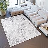 TAPISO Sky Teppich Kurzflor Modern Grau Creme Karo Streifen Design Meliert...