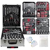 Arebos Aluminium Werkzeugkoffer gefüllt | Werkzeug-Set 1200-tlg | Rollkoffer...