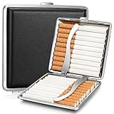 2 Stück Zigarettenetui Leder Metall, Schwarz PU Zigarettenschachtel für 20...