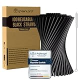 Greenland® 100 Wiederverwendbare Schwarze Trinkhalme mit Bürste – 21 cm...