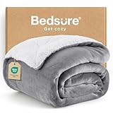 BEDSURE Decke Sofa Kuscheldecke Grau - warm Sherpa Sofaüberwurf Decke, Dicke...