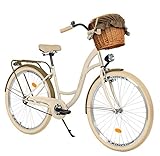MILORD. 26 Zoll 1-Gang Creme-braun Komfort Fahrrad mit Korb und Rückenträger,...