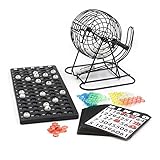 Bingo Spiel Metalltrommel 18 Bingotickets 75 Bingo Kugeln 150 Chips Spielbrett...