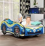 ALAVYA HOME® Autobett 80x160 cm PKW Polizei mit Lattenrost und Matratze - mit...