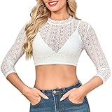 Aiseyi Dirndl Bluse Damen Langarm Dirndlbluse Spitze Dirndlblusen Weiß...