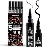 Zenacolor 5 Schwarze Textilfarbe Waschmaschinenfest mit Doppelspitze Permanent...