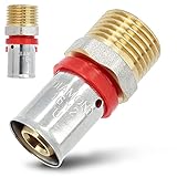 Pressfitting Kupplung PEX 16mm x 1/2' Aussengewinde Muffe Übergang für Aluverbundrohr Mehrschichtverbundrohr Verbundrohr Mit Dichtungsringe Oring | Heizungs- Sanitär- Trinkwasserinstallation