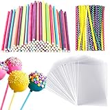 Yoosso 300 Stück Cake Pop Stiele Set, 100 Süßigkeiten Tüten 100 Lollipop...