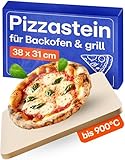 Pizzastein für Backofen & Gasgrill - Für Knusprigen Boden - Pizzastein Rechteckig aus Cordierit bis 900 °C - Wärme Speichernd