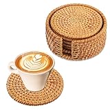 Rattan Untersetzer Set mit Halter - 6er Set Glasuntersetzer Tischuntersetzer...
