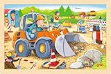 goki 57411 Einlegepuzzle Baustelle aus Holz, Holzpuzzle mit Bagger und...