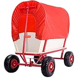 MONZANA® Bollerwagen Holz bis 180 kg mit Dach Luftreifen Stabil Robust Stahl...