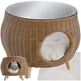 tectake® Rattan Couchtisch mit Haustierbett, wetterfest, Beistelltisch mit...