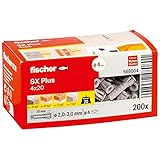 fischer Spreizdübel SX Plus 4 x 20, Schachtel mit 200 Nylondübeln, Dübel für...