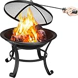 Yaheetech φ54 cm Feuerschale Garten Feuerstelle mit Schürhaken und Kohlerost...