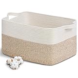 BUOAZR Aufbewahrungskorb, 63L Wäschekorb Geflochten aus Baumwolle mit Griffen,...