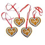 4 Stück kleine Dekorations Herzen 'SPATZL' Lebkuchenherz Design (9x8x1cm) -...