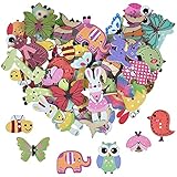 50 Stück Gemischte Farben Holzknöpfe in Tierform,2 Löcher Natur Holz Knöpfe...