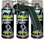 Schwarz matt 3 Spray AUTOLACK je 400ml & Haltegriff für bequemes Arbeiten