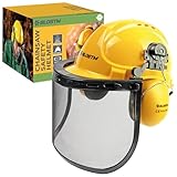 BLOSTM Kettensägen-Sicherheitshelm mit Visier, gelber Kettensägenhelm mit...