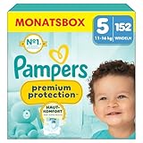 Pampers Premium Protection Größe 5, 152 Windeln, 11kg-16kg, Doppelter Schutz...