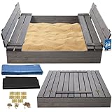 KOTARBAU® Sandkasten mit Abdeckung Sandkasten Holz 120x120 cm imprägniert mit...