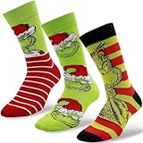 Weihnachtssocken,3Paar Grinch Baumwolle Socken,Anime-Muster Socken,Lustig Bunte...