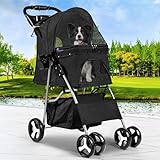 YITAHOME Faltbarer Hundebuggy, Hundewagen Katzenwagen mit Aufbewahrungskorb, 4...