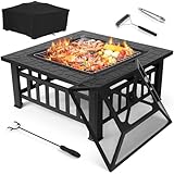 Feuerschale mit Grillrost,3 in 1 Feuerstelle mit Funkenschutz,Feuerkorb mit...