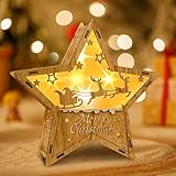 Weihnachtsdeko Stern aus Holz, 20cm Weihnachtsbeleuchtung LED Dekoleuchte Stern...