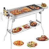 Sorlpv Holzkohlegrill Edelstahl, 100 x 33 x 71cm, Tragbarer Klappgrill mit...