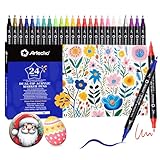 Artecho Acrylstifte 24 Farben, 0.5-5mm Wasserfester Dual Tip Marker (Pinsel und...