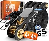 Meisterbau - Spanngurte mit Ratsche [+ 2 Spanngummis] - 1000kg Kapazität - 4m...