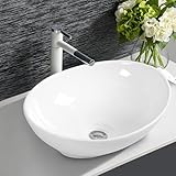 LIFEZEAL Waschbecken Keramik Weiß, Aufsatzwaschbecken Handwaschbecken Oval für...