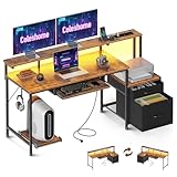 Coleshome Gaming Tisch mit LED, 140x48cm Schreibtisch mit Stoff Schubladen...
