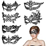 Aomig Spitze Maske, 6 Stück Venezianische Maske Spitze Damen, Schwarz Sexy Lace...