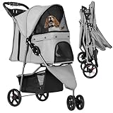 YITAHOME 15 kg faltbarer Hundewagen, Katzenbuggy mit 3 Rädern, Netzfenstern,...
