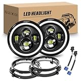 RIGIDON 2Pcs 7 Zoll Led Scheinwerfer mit Rundring Halterung, 50W 5000LM Wrangler...