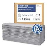 Wellsamed Papierhandtücher 1000 Stück, 25 x 23 cm Naturweiß 1-lagig, ZZ-Falz...