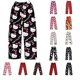 Pyjamahose Damen Lang, Pyjama Hose Damen Flanell Schlafanzughose Flauschig...