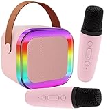 KRUMAD Bluetooth Lautsprecher mit 2 Mikrofon für Kinder, Karaoke Maschine,...