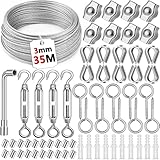 NEMMXUB 35M/3mm Edelstahl Stahlseil Kit, Drahtseil Rankhilfe Set, 304 Drahtseil...