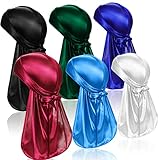 6 Pcs Seide Männer Durag, Pack Durags Do Rags mit langem Schwanz und breiten...