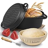 Gusseisen Topf zum Brot backen - Starter-Set mit Gärkorb, Bäckermesser und...